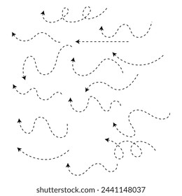 Satz von schwarzen gepunkteten Pfeilen Vektoren, Pfeil-Symbol, Pfeil-Vektor-Sammlung, gepunkteter Pfeil-Cursor, Moderne einfache Pfeile, Vektor-Illustration, Pfeil-Vektoren