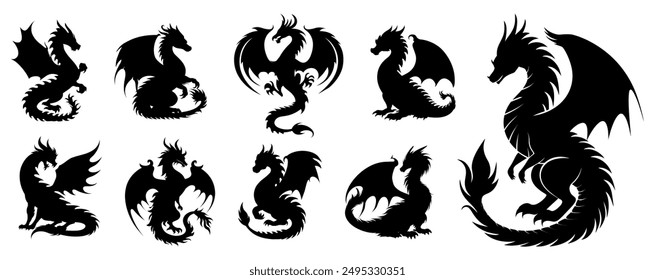 Set of Black Dragon Silhouette