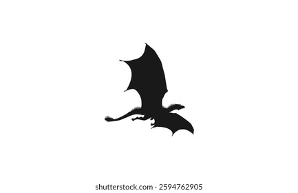 Set of black dragon silhouettes isolated on a white
