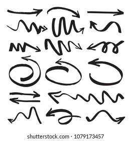 Set of black drawing Arrows. Vector Illustration and abstract elements.