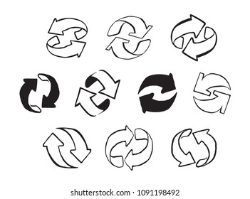Set of black drawing Arrows. Vector Illustration and abstract elements.