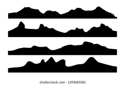 Set of the black drawn mountains on a white background.