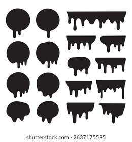 Set of black dripping ink. Paint spots that spread. Vector illustration.