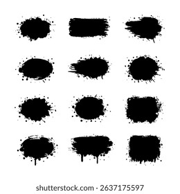 Set of black dripping ink. Paint spots that spread. Vector illustration.