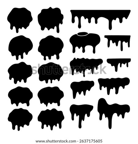 Set of black dripping ink. Paint spots that spread. Vector illustration.