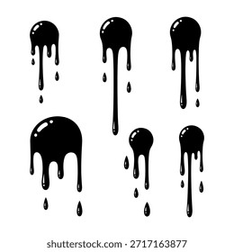 Conjunto de gotejamento preto gotas de tinta ou ícones de lodo líquido isolado