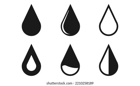 Set of black drop water.Vector illustration isolated on white background.Eps 10.