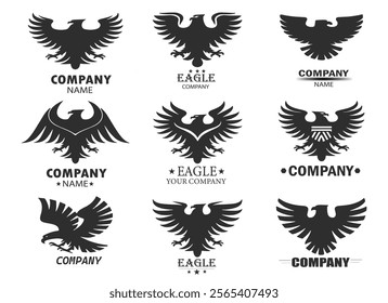 Set of Black Eagle Silhouettes Hawk Logos with Company Name