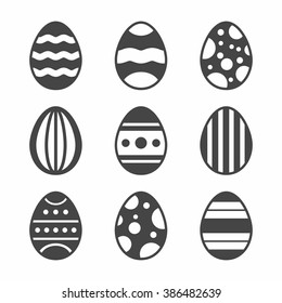 A set of black Easter Eggs decorated with ornament on white background. Vector Illustration