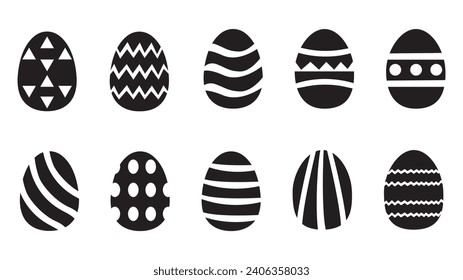 Set of black easter eggs flat design on white background. Vector illustration