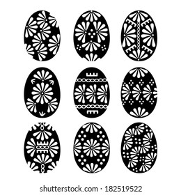 Set of Black Easter Eggs with Patterns