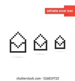 set of black editable pixel art envelopes. concept of correspondence, mosaic, 8bit visual identity, spam, report, sms. flat style trend modern logotype graphic design on white background