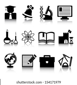 Set of black education icons on a white background