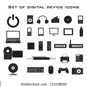 Set of black electronic device icons.