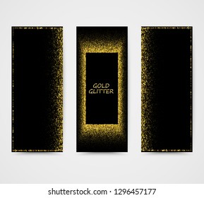 Set of black elegant banners with gold particles. Frame Design Element
