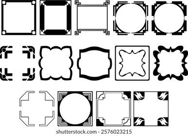 Set of black elegant frames collection. Decorative vintage frames for design. Set of decorative ornament border. Black and white decorative frames. Blank Stickers and Label Frames.