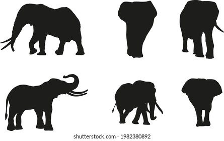 set of black elephant silhouettes