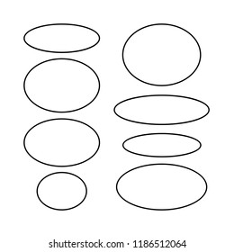 Set of black ellipse grunge frames. Oval empty borders. Vector illustration. Vector outline