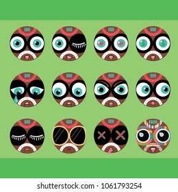 set of black emoticons natives