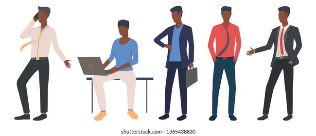 Set of black entrepreneurs leading business. Flat cartoon men planning work. Vector illustration can be used for executive, merchant, promo