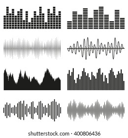 Set of black equalizers isolated on a white background.