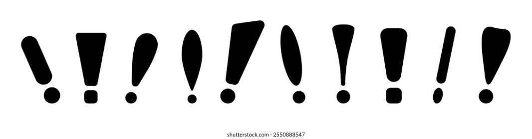 A set of black exclamation marks designed to convey warnings, alerts, and important notifications. For highlighting urgency, risk, and awareness in communication.
