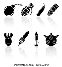 Set of black explosive icons, illustration.