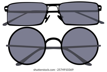 Set of black fashionable sunglasses icon. Mens retro eyewear sunglass silhouette. Sun lens, Polarized geek glasses. Dark Glasses vector Icons Collection.