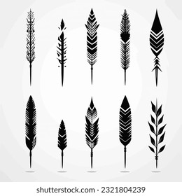 Set of black feather arrows design elements