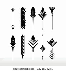Set of black feather arrows design elements