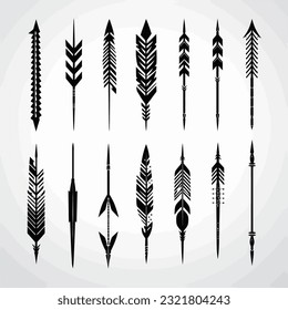 Set of black feather arrows design elements