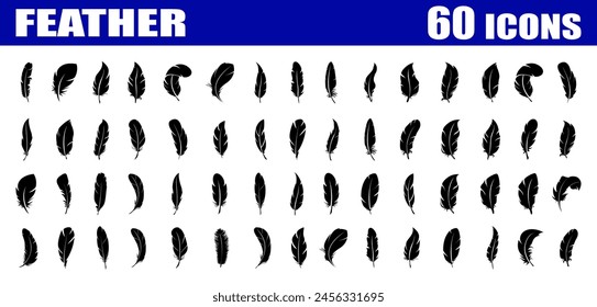set of black feathers icon.