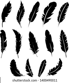 set of black feathers. Vector