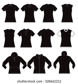 Set of black female shirt template designs