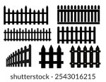 Set of black fence on white background.