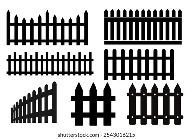 Conjunto de cerca preta sobre fundo branco.