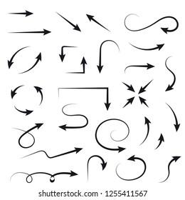 Set of black filigree arrows. Vector illustration isolated on white background