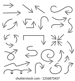 Set of black filigree arrows. Vector illustration isolated on white background