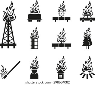 Set of black fire icon