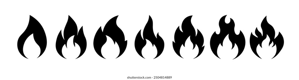 Set of black fire icons.
Burning flame effect in cartoon style. Bonfire.
Collection of fire elements. Vector.