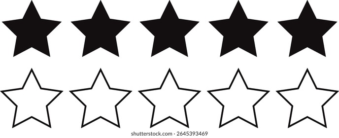 set of black five star symbol vector illustration.