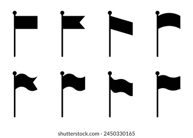 set of black flag icons vector isolated on white
