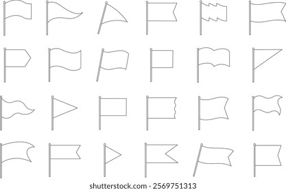 Set of black flag icons. Waving flag icon. Different flag isolated on transparent background. Vector illustration.