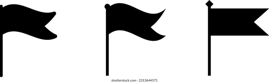 Set of black flags on transparent background