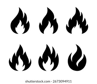 Set schwarzer Flammenfeuer-Symbole zum Verbrennen von Wärme und Energie