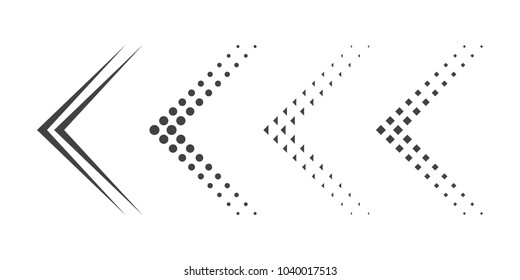 Set of black flat arrows with halftone effect. Vector illustration. Arrows collection isolated