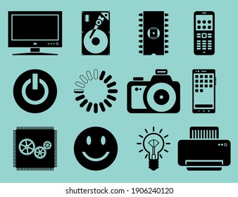 Set of black flat electronics icons. Vector illustration.