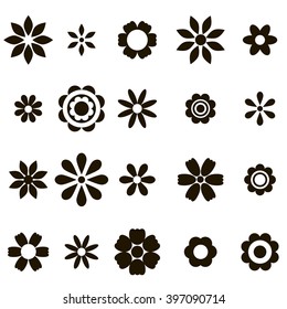 set of black flat flower icons