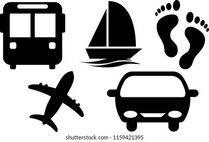 Set of black flat icons about travel