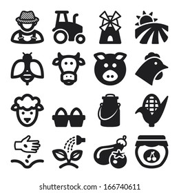Set of black flat icons about farming